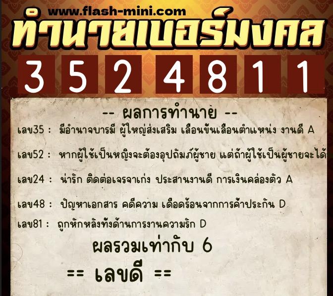 ทำนายเบอร์มงคล 0XX-3524811 ทำนายเบอร์มงคล หมายเลข 082-352481 ทำนายเบอร์มงคล 0XX-3524811 ทำนายเบอร์มงคล หมายเลข 082-352481