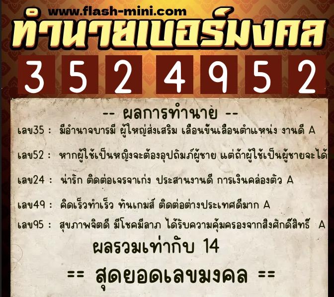 ทำนายเบอร์มงคล 0XX-3524952 ทำนายเบอร์มงคล หมายเลข 081-352495 ทำนายเบอร์มงคล 0XX-3524952 ทำนายเบอร์มงคล หมายเลข 081-352495