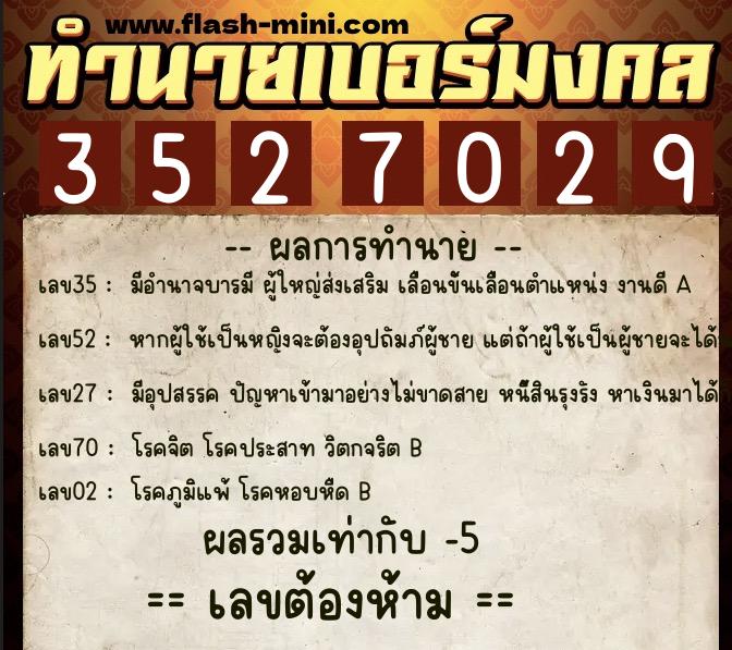 ทำนายเบอร์มงคล 0XX-3527029  ทำนายเบอร์มงคล หมายเลข 066-352702 