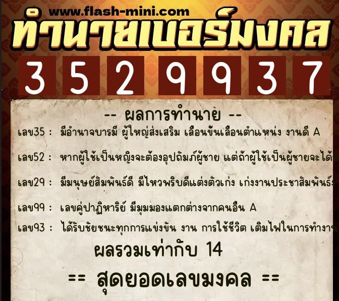 ทำนายเบอร์มงคล 0XX-3529937  ทำนายเบอร์มงคล หมายเลข 089-352993 