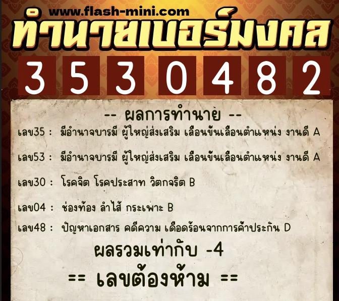 ทำนายเบอร์มงคล 0XX-3530482  ทำนายเบอร์มงคล หมายเลข 084-353048 