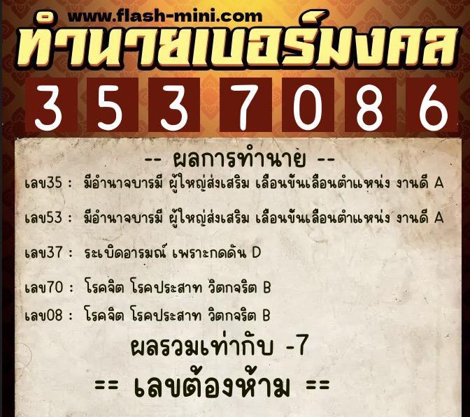 ทำนายเบอร์มงคล 0XX-3537086 ทำนายเบอร์มงคล หมายเลข 097-353708 ทำนายเบอร์มงคล 0XX-3537086 ทำนายเบอร์มงคล หมายเลข 097-353708