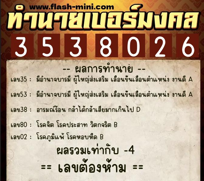 ทำนายเบอร์มงคล 0XX-3538026 ทำนายเบอร์มงคล หมายเลข 080-353802 ทำนายเบอร์มงคล 0XX-3538026 ทำนายเบอร์มงคล หมายเลข 080-353802