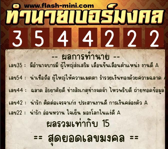 ทำนายเบอร์มงคล 0XX-3544222  ทำนายเบอร์มงคล หมายเลข 092-354422 