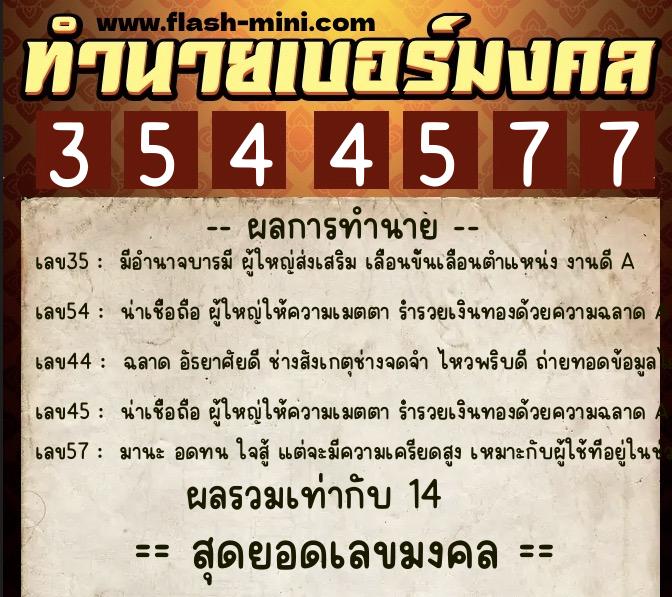 ทำนายเบอร์มงคล 0XX-3544577  ทำนายเบอร์มงคล หมายเลข 067-354457 