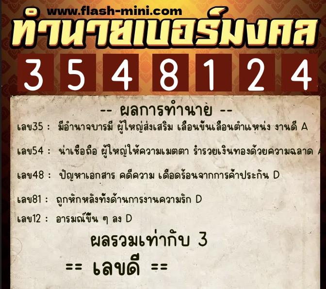 ทำนายเบอร์มงคล 0XX-3548124  ทำนายเบอร์มงคล หมายเลข 093-354812 