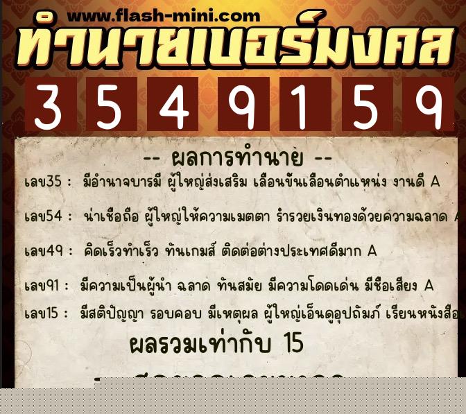 ทำนายเบอร์มงคล 0XX-3549159  ทำนายเบอร์มงคล หมายเลข 065-354915 