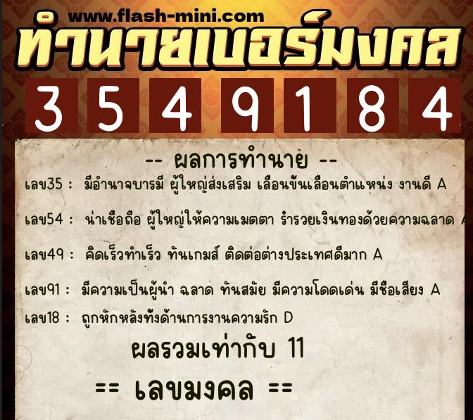 ทำนายเบอร์มงคล 0XX-3549184  ทำนายเบอร์มงคล หมายเลข 094-354918 