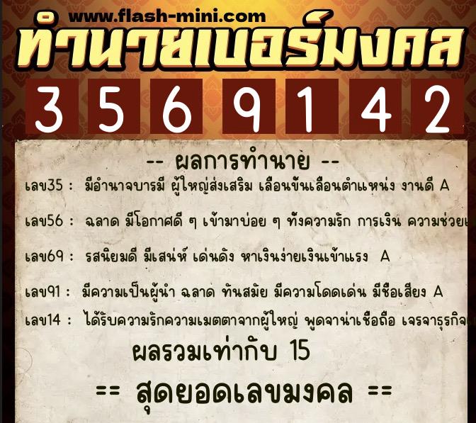 ทำนายเบอร์มงคล 0XX-3569142  ทำนายเบอร์มงคล หมายเลข 066-356914 