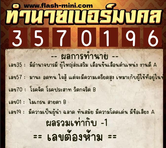 ทำนายเบอร์มงคล 0XX-3570196  ทำนายเบอร์มงคล หมายเลข 064-357019 