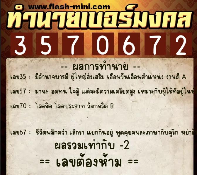ทำนายเบอร์มงคล 0XX-3570672  ทำนายเบอร์มงคล หมายเลข 068-357067 