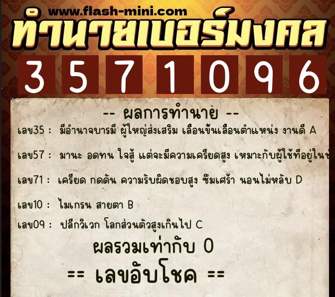 ทำนายเบอร์มงคล 0XX-3571096 ทำนายเบอร์มงคล หมายเลข 069-357109 ทำนายเบอร์มงคล 0XX-3571096 ทำนายเบอร์มงคล หมายเลข 069-357109