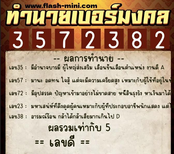ทำนายเบอร์มงคล 0XX-3572382  ทำนายเบอร์มงคล หมายเลข 068-357238 