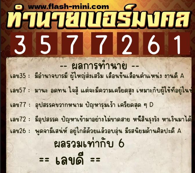 ทำนายเบอร์มงคล 0XX-3577261 ทำนายเบอร์มงคล หมายเลข 097-357726 ทำนายเบอร์มงคล 0XX-3577261 ทำนายเบอร์มงคล หมายเลข 097-357726