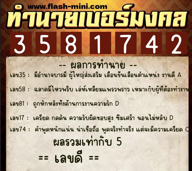 ทำนายเบอร์มงคล 0XX-3581742 ทำนายเบอร์มงคล หมายเลข 066-358174 ทำนายเบอร์มงคล 0XX-3581742 ทำนายเบอร์มงคล หมายเลข 066-358174