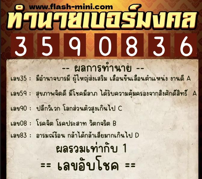 ทำนายเบอร์มงคล 0XX-3590836  ทำนายเบอร์มงคล หมายเลข 088-359083 