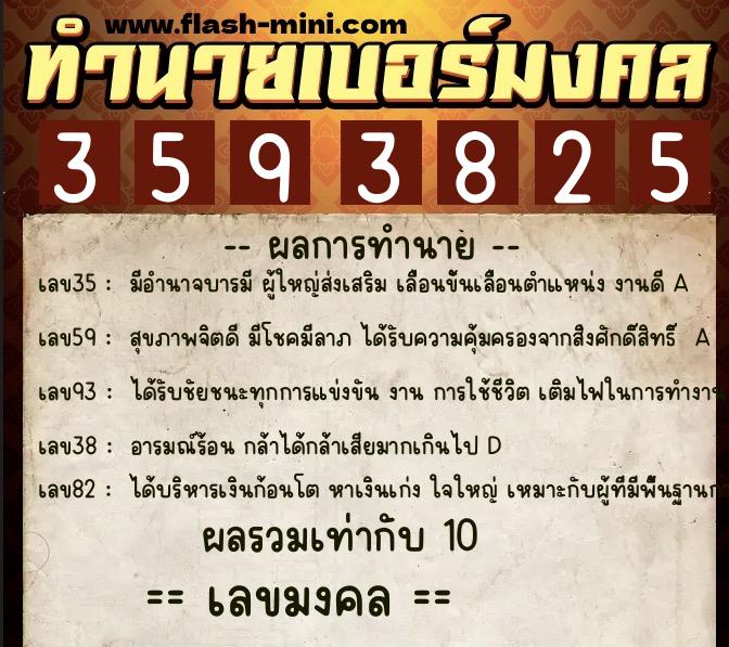ทำนายเบอร์มงคล 0XX-3593825  ทำนายเบอร์มงคล หมายเลข 060-359382 