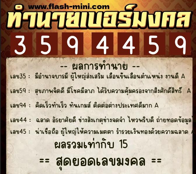 ทำนายเบอร์มงคล 0XX-3594459  ทำนายเบอร์มงคล หมายเลข 081-359445 