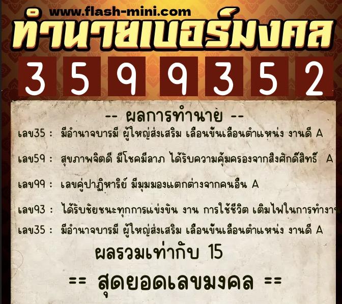 ทำนายเบอร์มงคล 0XX-3599352  ทำนายเบอร์มงคล หมายเลข 067-359935 