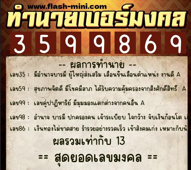 ทำนายเบอร์มงคล 0XX-3599869  ทำนายเบอร์มงคล หมายเลข 080-359986 