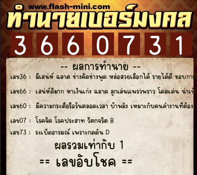 ทำนายเบอร์มงคล 0XX-3660731 ทำนายเบอร์มงคล หมายเลข 067-366073 ทำนายเบอร์มงคล 0XX-3660731 ทำนายเบอร์มงคล หมายเลข 067-366073