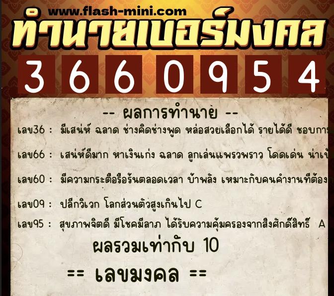 ทำนายเบอร์มงคล 0XX-3660954  ทำนายเบอร์มงคล หมายเลข 094-366095 