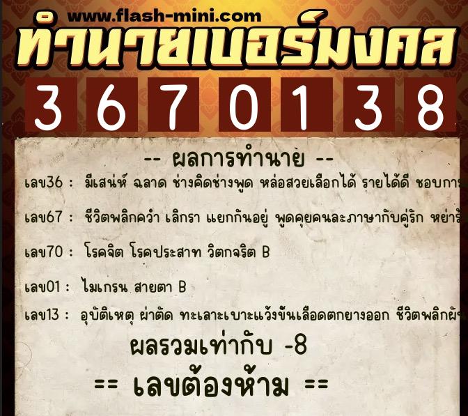 ทำนายเบอร์มงคล 0XX-3670138 ทำนายเบอร์มงคล หมายเลข 062-367013 ทำนายเบอร์มงคล 0XX-3670138 ทำนายเบอร์มงคล หมายเลข 062-367013