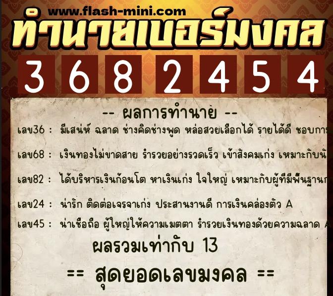 ทำนายเบอร์มงคล 0XX-3682454  ทำนายเบอร์มงคล หมายเลข 066-368245 