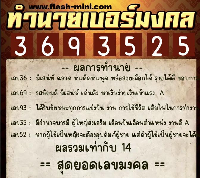 ทำนายเบอร์มงคล 0XX-3693525  ทำนายเบอร์มงคล หมายเลข 080-369352 