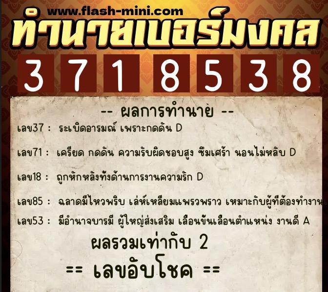 ทำนายเบอร์มงคล 0XX-3718538  ทำนายเบอร์มงคล หมายเลข 093-371853 