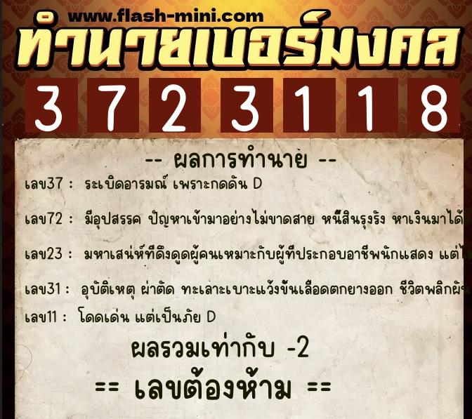 ทำนายเบอร์มงคล 0XX-3723118  ทำนายเบอร์มงคล หมายเลข 068-372311 