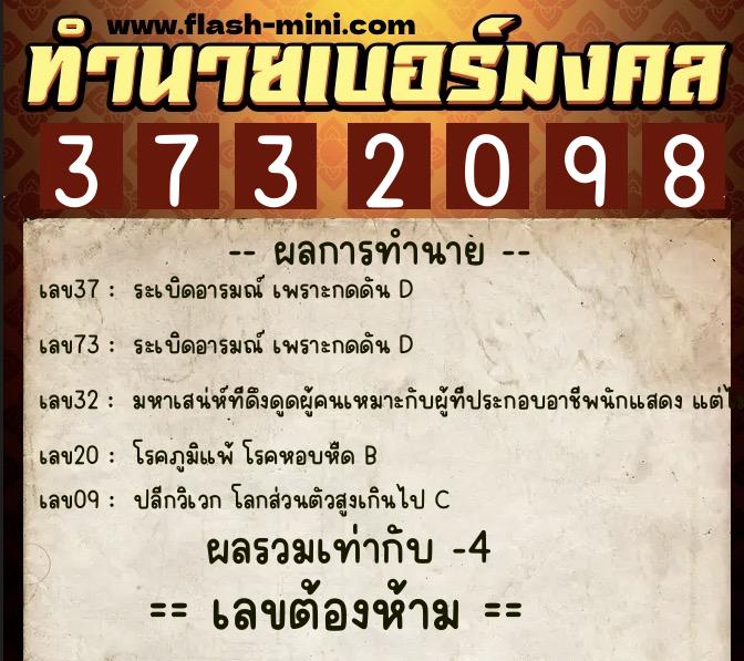 ทำนายเบอร์มงคล 0XX-3732098 ทำนายเบอร์มงคล หมายเลข 063-373209 ทำนายเบอร์มงคล 0XX-3732098 ทำนายเบอร์มงคล หมายเลข 063-373209