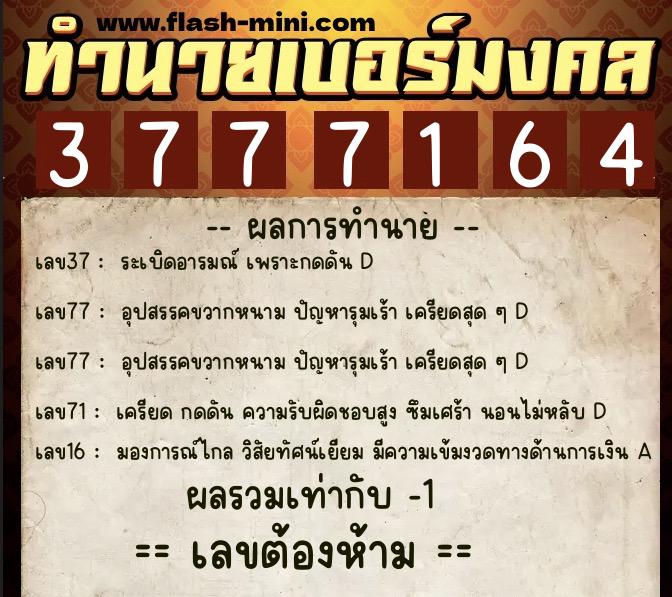 ทำนายเบอร์มงคล 0XX-3777164 ทำนายเบอร์มงคล หมายเลข 068-377716 ทำนายเบอร์มงคล 0XX-3777164 ทำนายเบอร์มงคล หมายเลข 068-377716