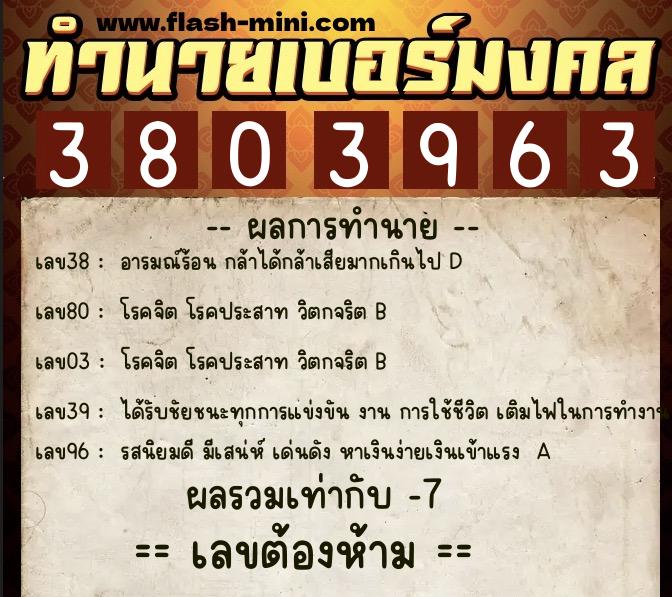ทำนายเบอร์มงคล 0XX-3803963 ทำนายเบอร์มงคล หมายเลข 060-380396 ทำนายเบอร์มงคล 0XX-3803963 ทำนายเบอร์มงคล หมายเลข 060-380396