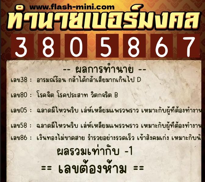 ทำนายเบอร์มงคล 0XX-3805867 ทำนายเบอร์มงคล หมายเลข 092-380586 ทำนายเบอร์มงคล 0XX-3805867 ทำนายเบอร์มงคล หมายเลข 092-380586