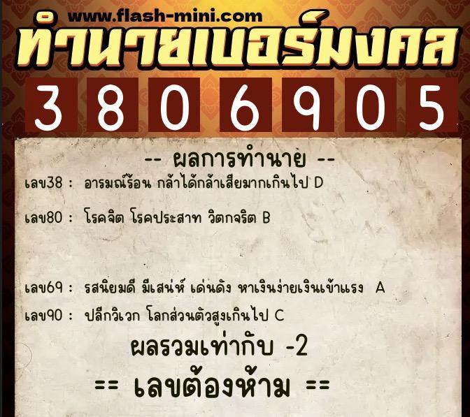 ทำนายเบอร์มงคล 0XX-3806905  ทำนายเบอร์มงคล หมายเลข 090-380690 