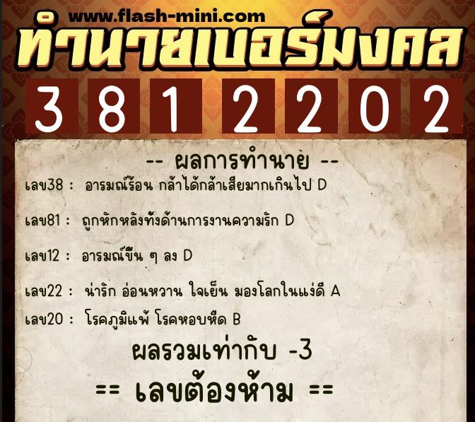 ทำนายเบอร์มงคล 0XX-3812202  ทำนายเบอร์มงคล หมายเลข 063-381220 