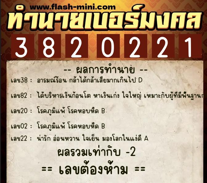 ทำนายเบอร์มงคล 0XX-3820221  ทำนายเบอร์มงคล หมายเลข 095-382022 