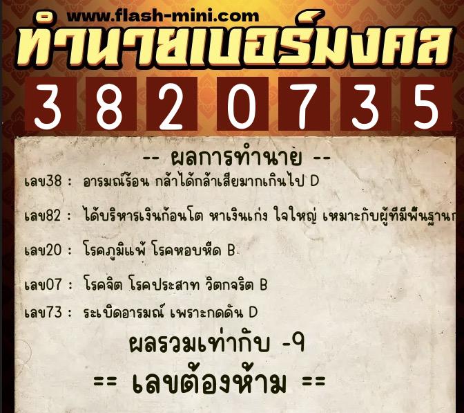 ทำนายเบอร์มงคล 0XX-3820735 ทำนายเบอร์มงคล หมายเลข 061-382073 ทำนายเบอร์มงคล 0XX-3820735 ทำนายเบอร์มงคล หมายเลข 061-382073