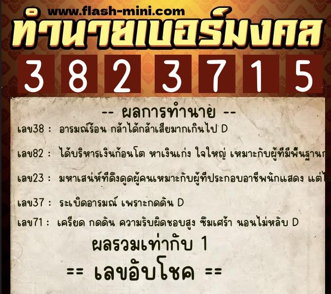 ทำนายเบอร์มงคล 0XX-3823715 ทำนายเบอร์มงคล หมายเลข 062-382371 ทำนายเบอร์มงคล 0XX-3823715 ทำนายเบอร์มงคล หมายเลข 062-382371