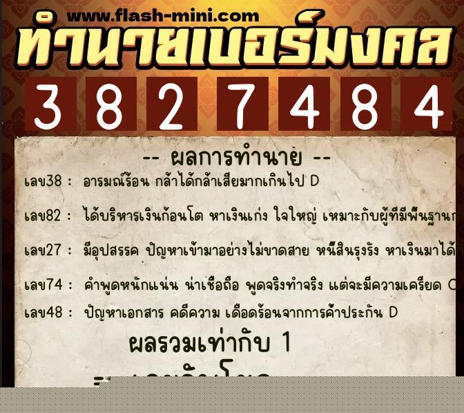 ทำนายเบอร์มงคล 0XX-3827484  ทำนายเบอร์มงคล หมายเลข 080-382748 
