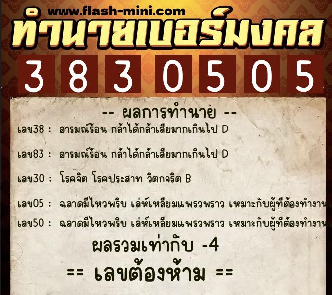 ทำนายเบอร์มงคล 0XX-3830505 ทำนายเบอร์มงคล หมายเลข 097-383050 ทำนายเบอร์มงคล 0XX-3830505 ทำนายเบอร์มงคล หมายเลข 097-383050