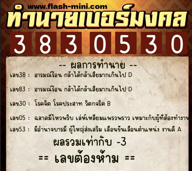 ทำนายเบอร์มงคล 0XX-3830530  ทำนายเบอร์มงคล หมายเลข 096-383053 