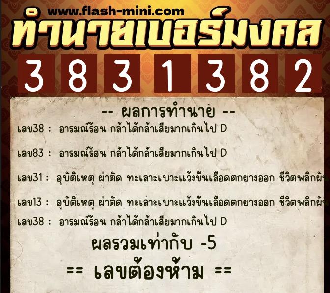 ทำนายเบอร์มงคล 0XX-3831382  ทำนายเบอร์มงคล หมายเลข 060-383138 