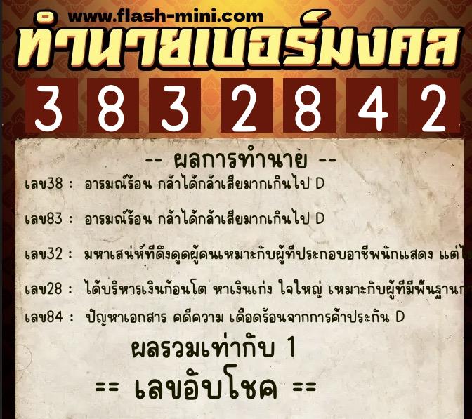 ทำนายเบอร์มงคล 0XX-3832842  ทำนายเบอร์มงคล หมายเลข 085-383284 
