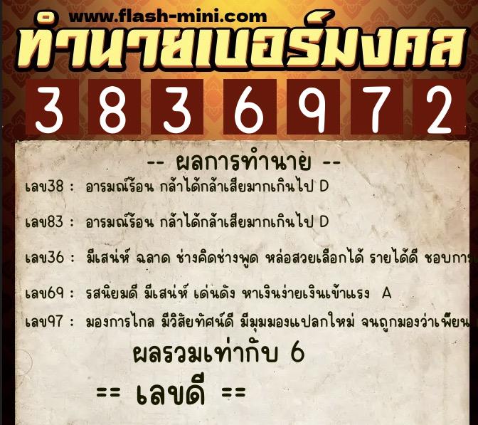 ทำนายเบอร์มงคล 0XX-3836972  ทำนายเบอร์มงคล หมายเลข 093-383697 