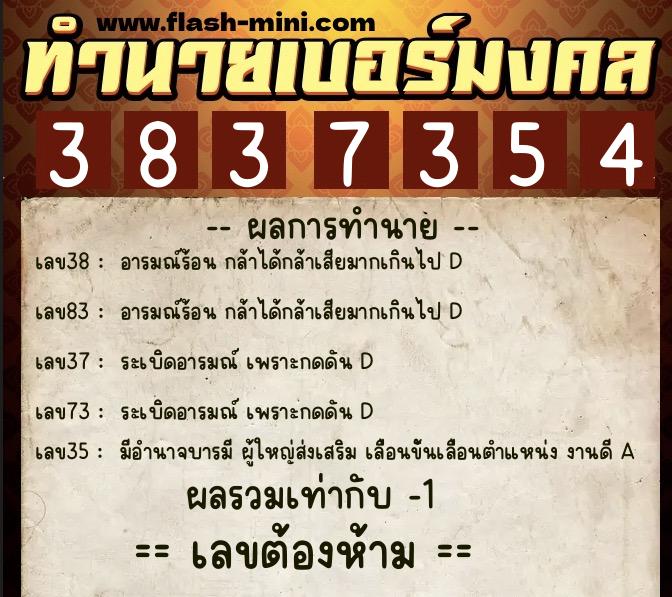 ทำนายเบอร์มงคล 0XX-3837354  ทำนายเบอร์มงคล หมายเลข 094-383735 