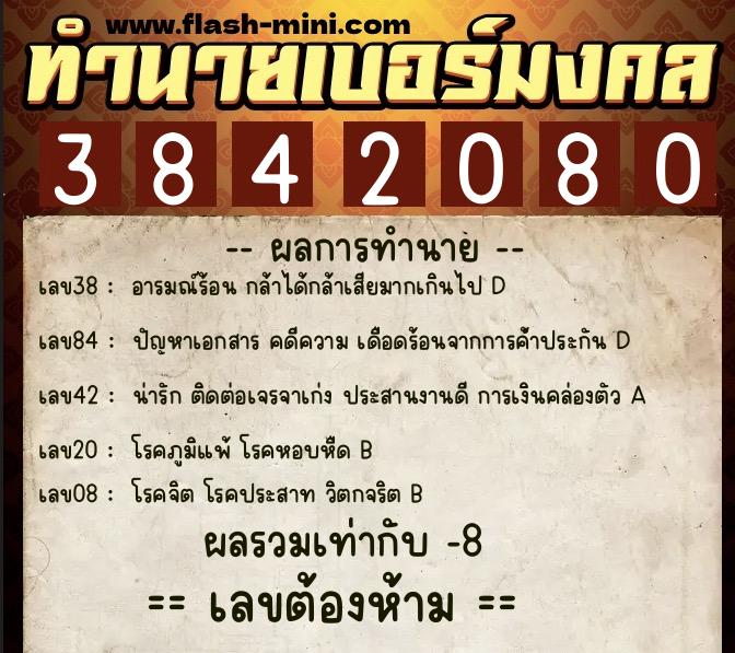 ทำนายเบอร์มงคล 0XX-3842080  ทำนายเบอร์มงคล หมายเลข 093-384208 