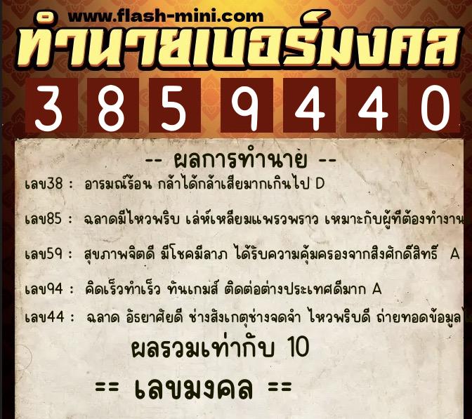 ทำนายเบอร์มงคล 0XX-3859440  ทำนายเบอร์มงคล หมายเลข 097-385944 