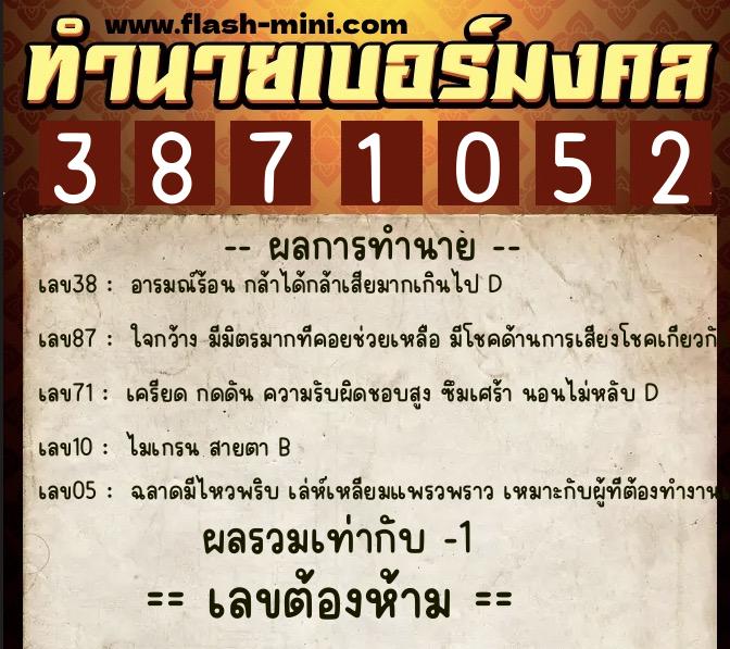 ทำนายเบอร์มงคล 0XX-3871052 ทำนายเบอร์มงคล หมายเลข 068-387105 ทำนายเบอร์มงคล 0XX-3871052 ทำนายเบอร์มงคล หมายเลข 068-387105